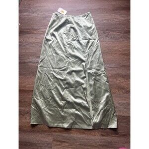 NWT Kay Unger New York Green 100% Silk Skirt & Lining Size 10 2 Front Slits